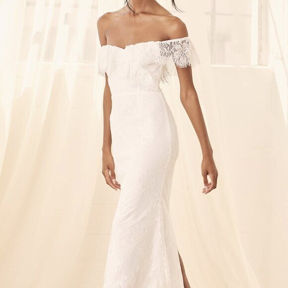 NWT Lulus Cherished Forever White Off-the-Shoulder Lace Maxi Dress​ - Picture 3 of 11
